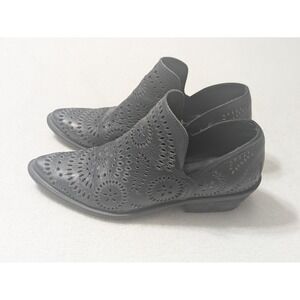 vera cruz ankle booties sz 37 navy blue leather zip cutouts Distressed Cowgirl